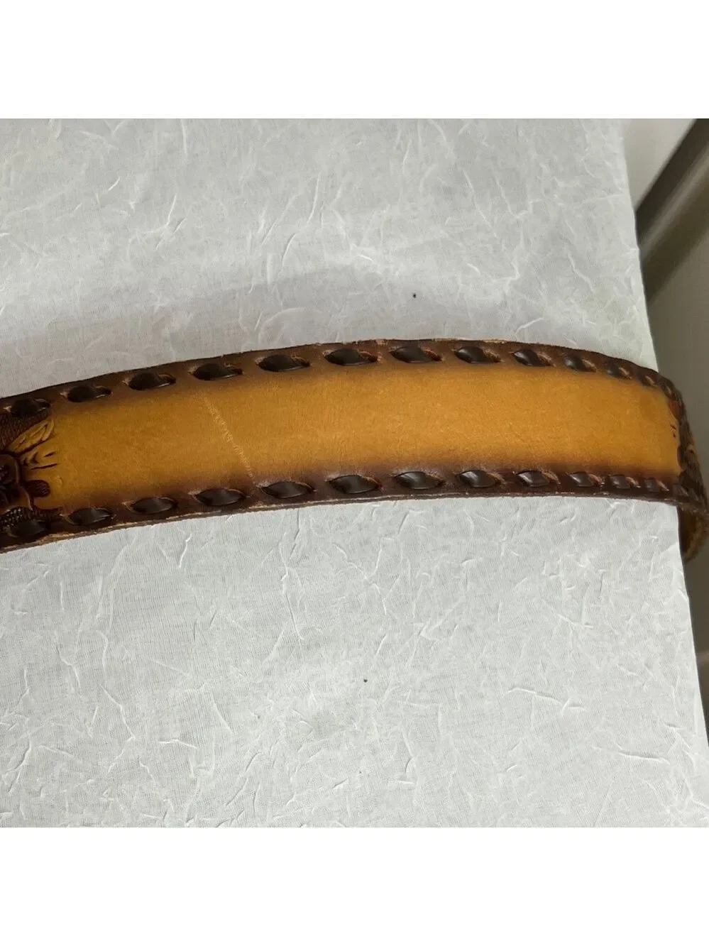 Brown Hand Tooled Leather Men's Belt Size 34